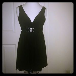Black V neck Mini Dress